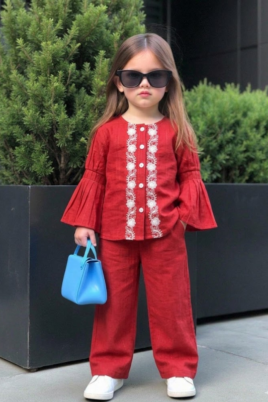 Red Embroidered Kurti with Trouser