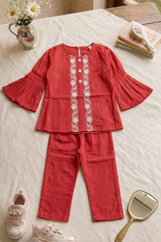 Red Embroidered Kurti with Trouser