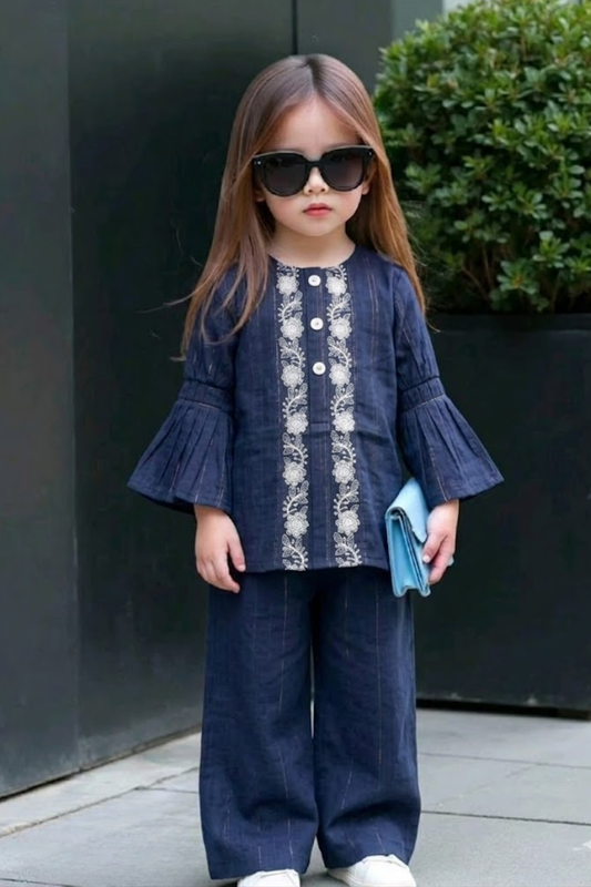 Blue Embroidered Kurti with Trouser