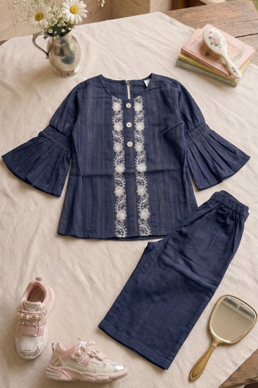 Blue Embroidered Kurti with Trouser