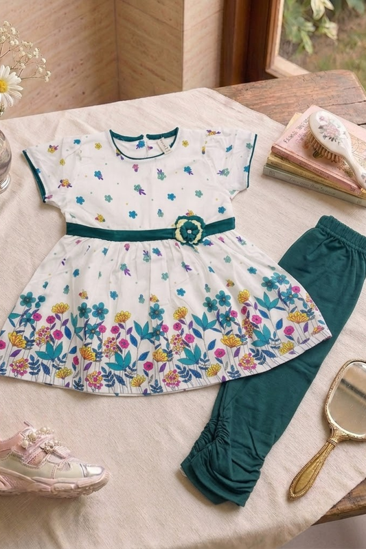 Floral Frock with Leggings Set | Green