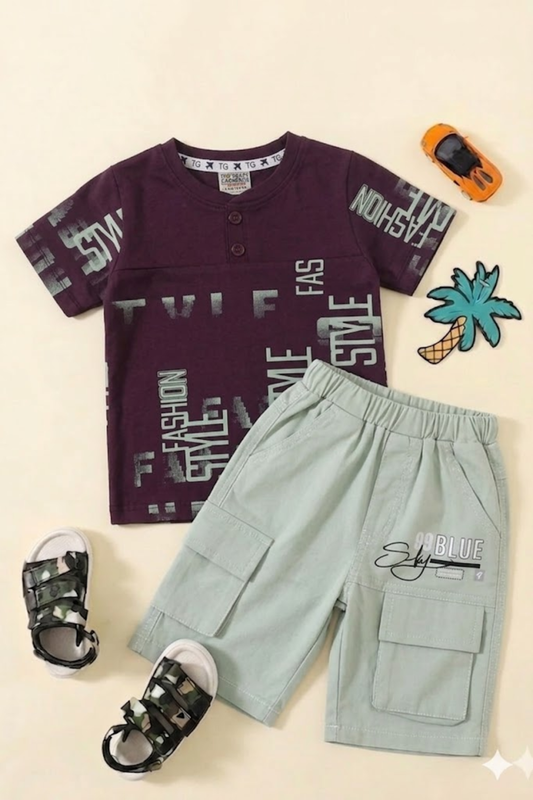 Purple Tee Shirt with Cargo Shorts