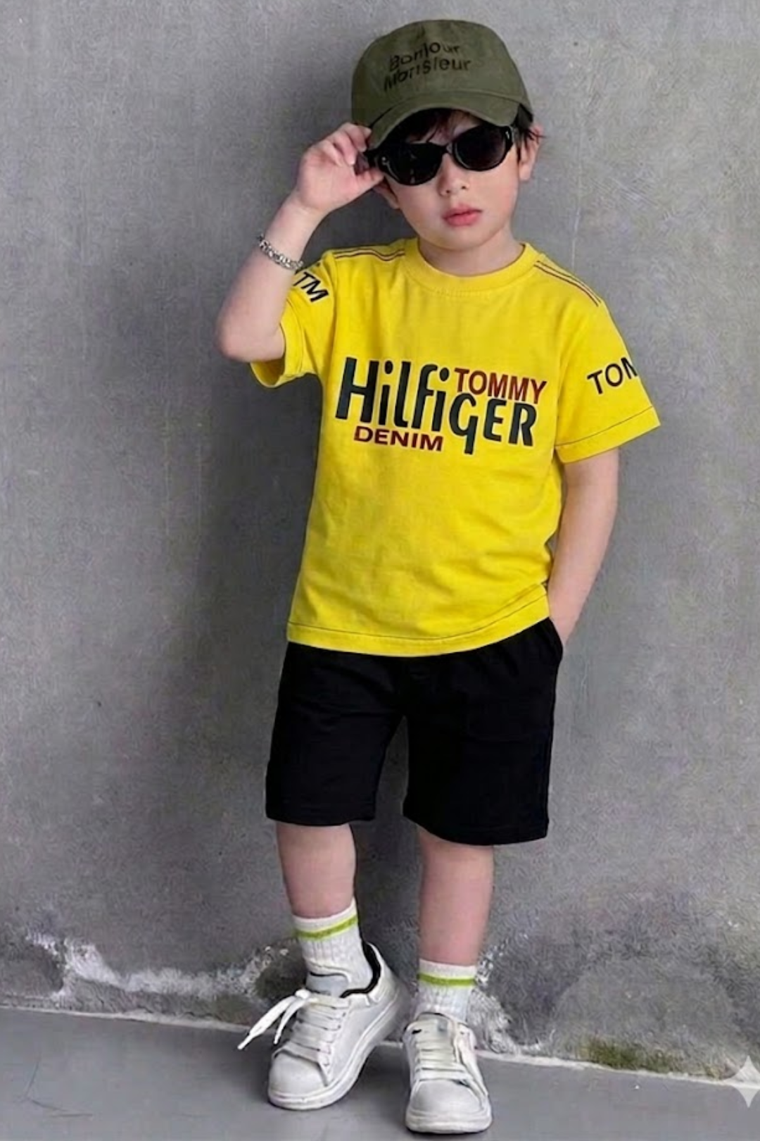Tommy Hilfiger Tee with Black Denim Shorts