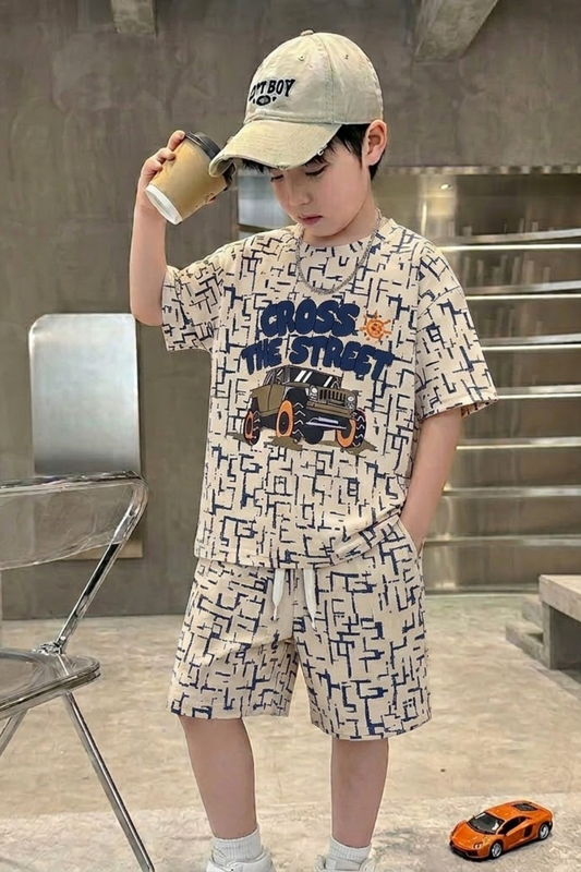 Blue Printed Tee with Matching Shorts