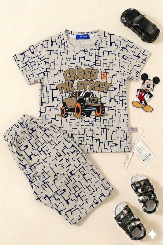 Blue Printed Tee with Matching Shorts