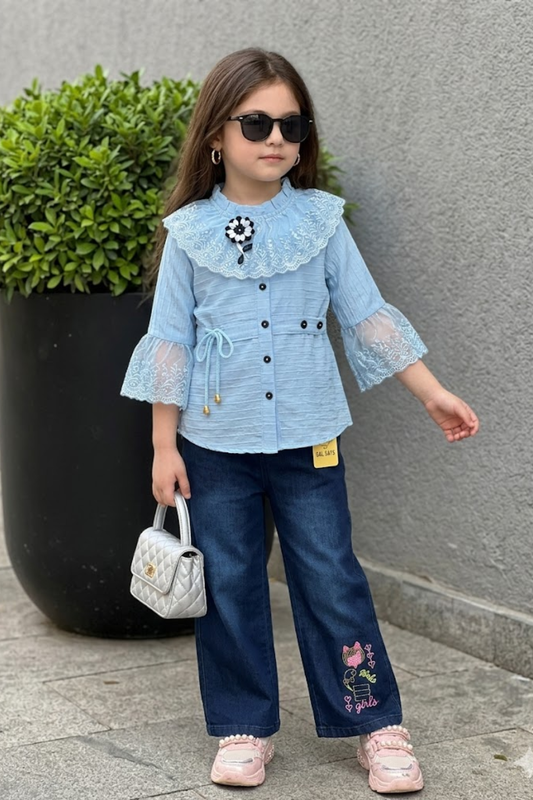 Sky Blue Tunic with Denim Pant