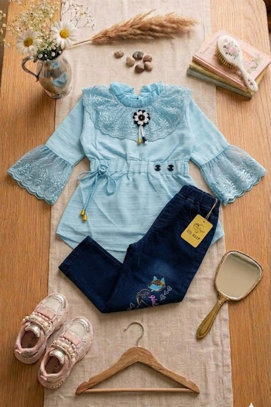 Sky Blue Tunic with Denim Pant