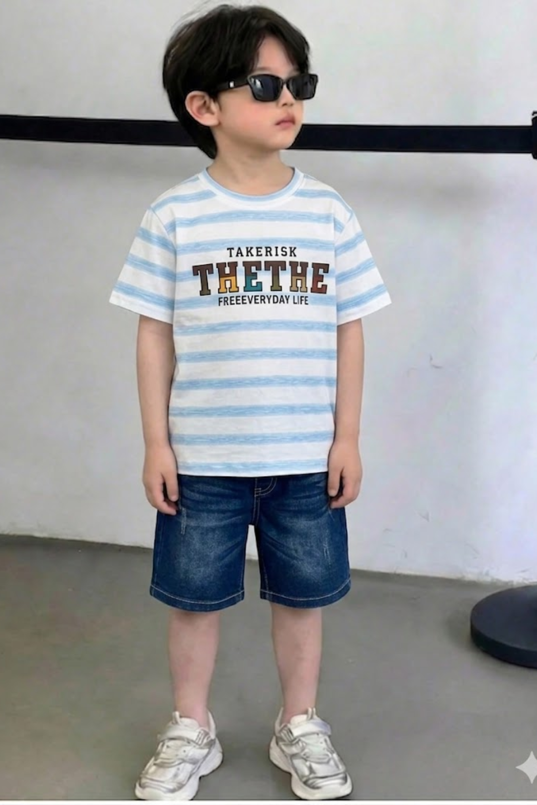 Sky Blue Tee with Blue Denim Shorts