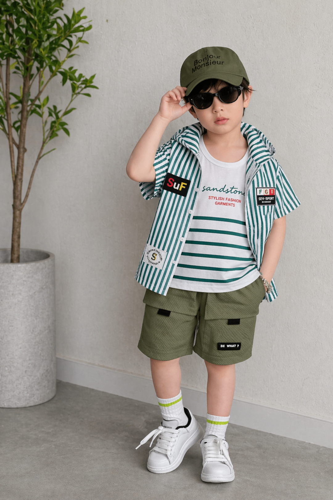 Green Strip Shirt with White Inner
