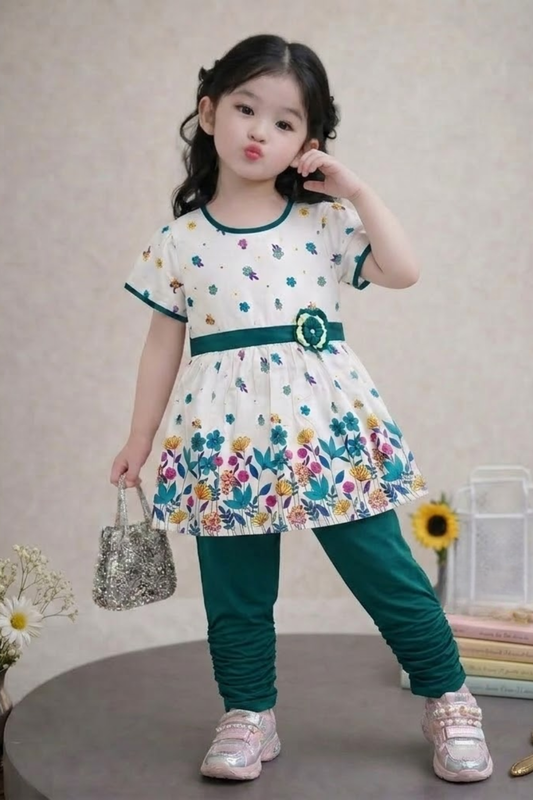 Floral Frock with Leggings Set | Green