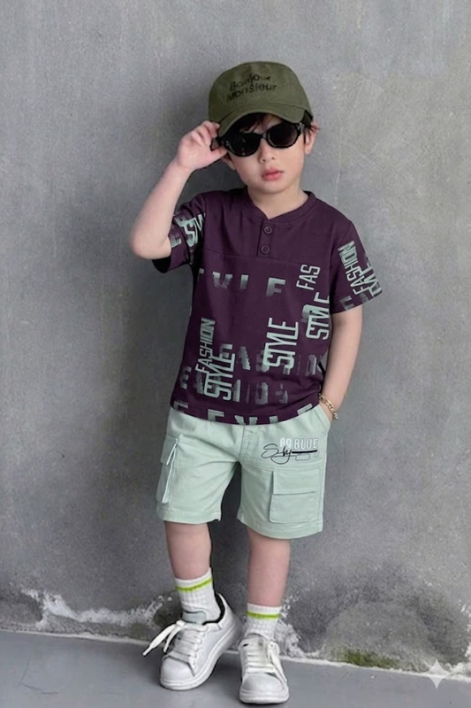 Purple Tee Shirt with Cargo Shorts